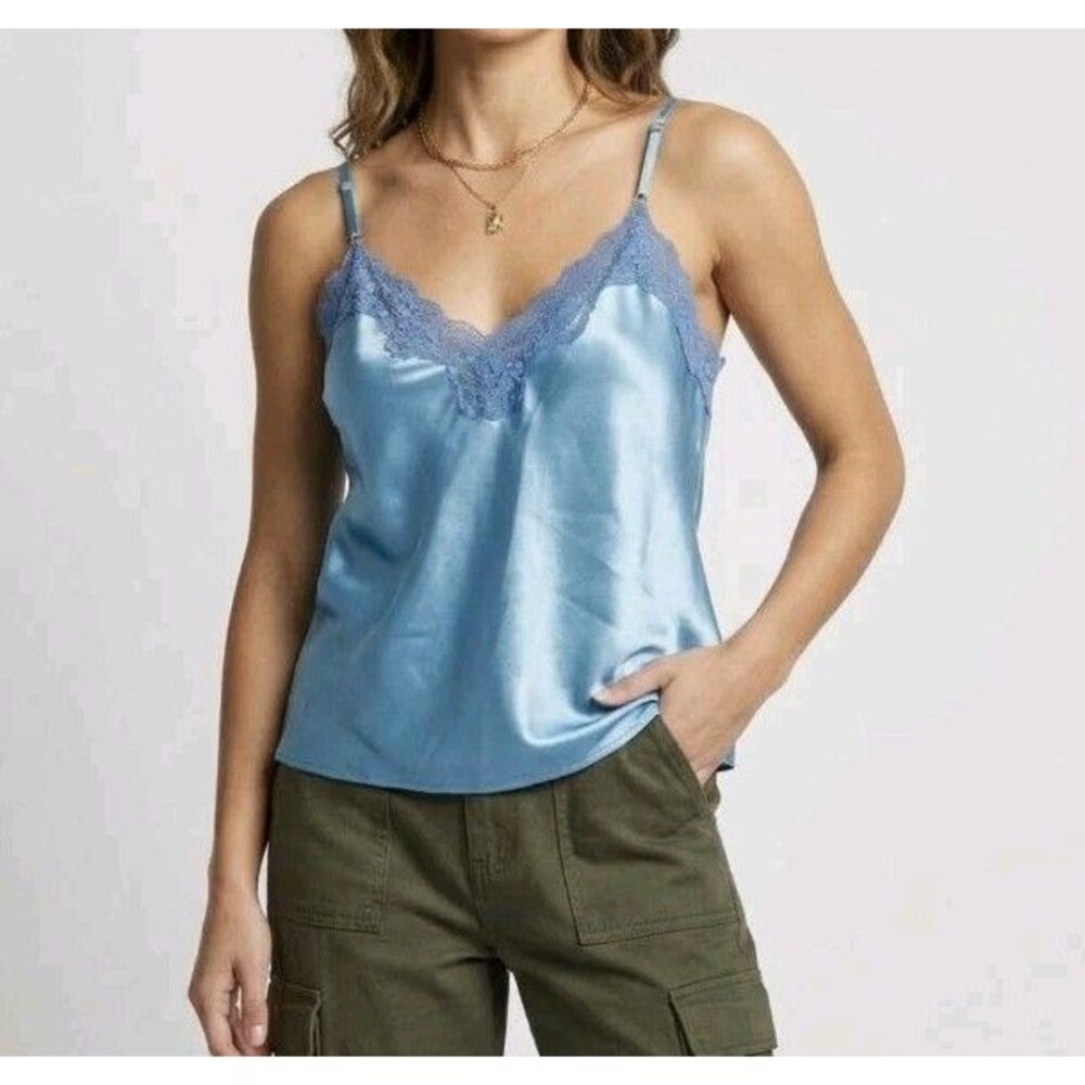 Y2k Linea Donatella Satin Cami Teal Tank Top Lace Medium Blue Fairycore Coquette